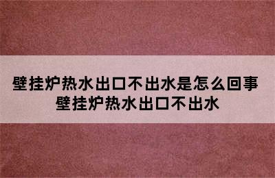 壁挂炉热水出口不出水是怎么回事 壁挂炉热水出口不出水